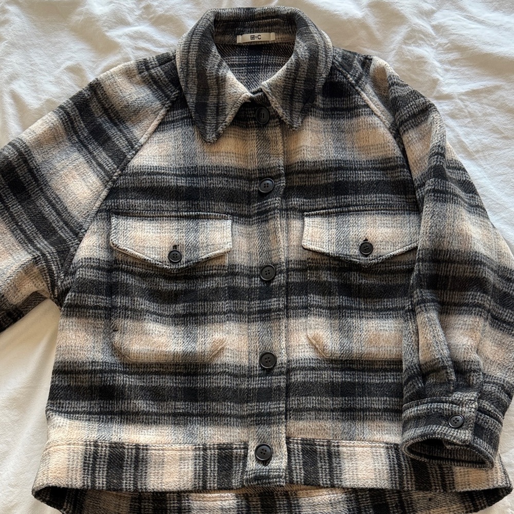 UniqloC Black & Cream Plaid Button-Up Jacket